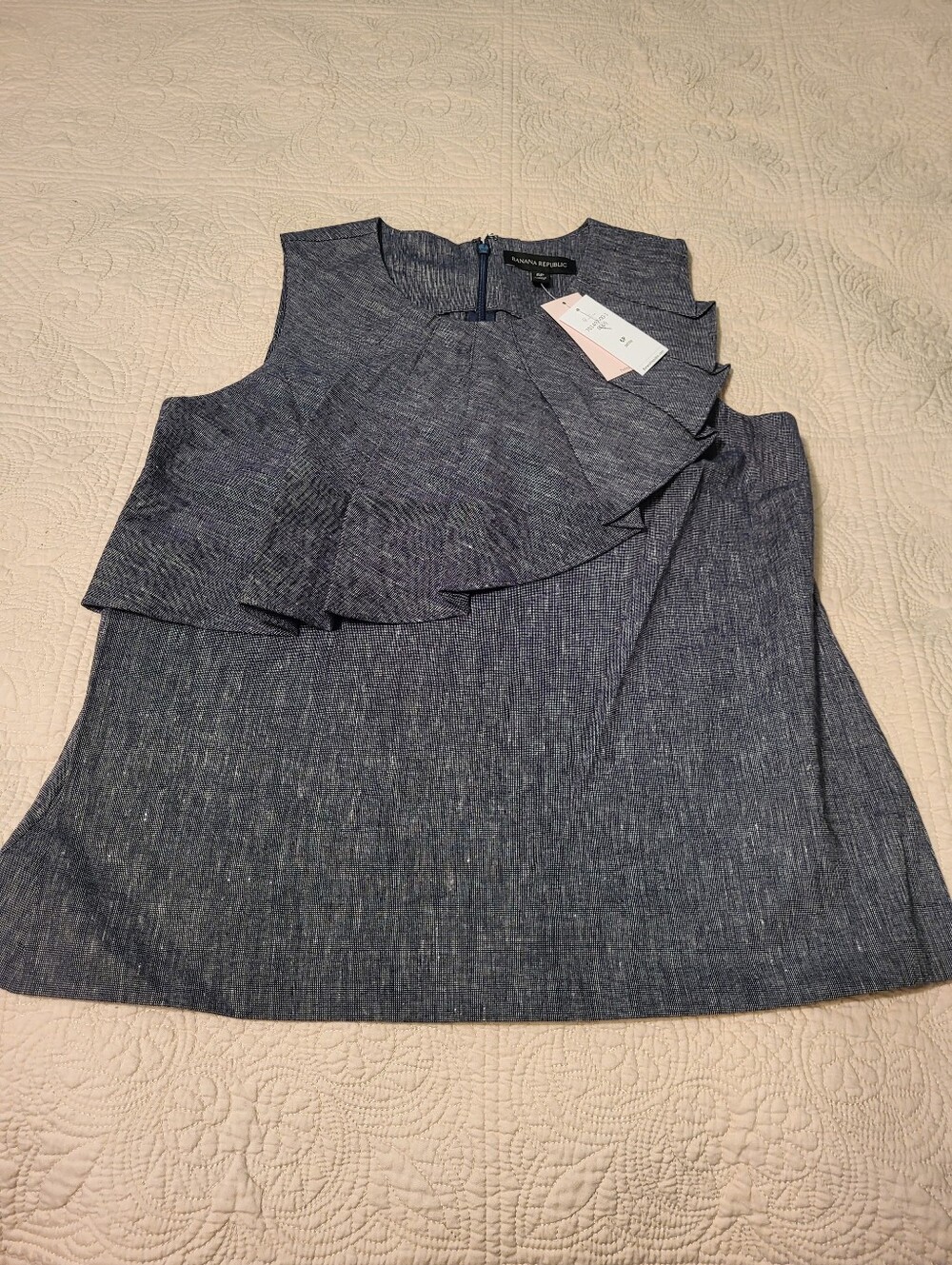 Banana Republic Navy Blue Ruffle Front Tank